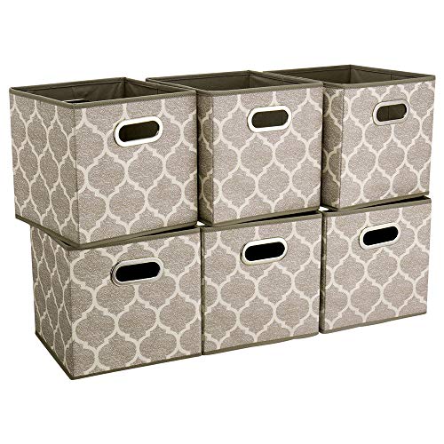 HSDT Storage Cubes Bins Fabric 13x13 Inch Brown Storage Boxes Foldable Storage Baskets Printed Cloth Collasible Storage Inserts Cube for Organizing,QY-SC01-6