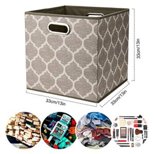 HSDT Storage Cubes Bins Fabric 13x13 Inch Brown Storage Boxes Foldable Storage Baskets Printed Cloth Collasible Storage Inserts Cube for Organizing,QY-SC01-6