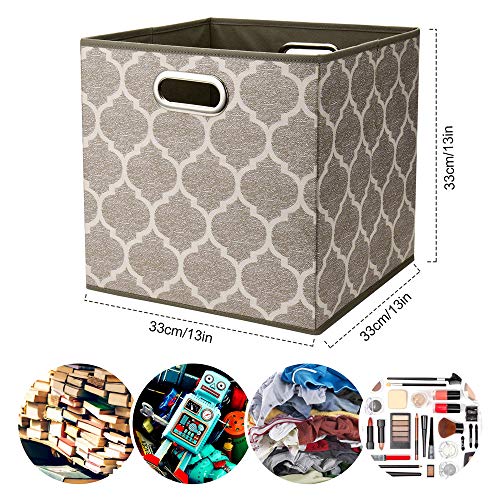 HSDT Storage Cubes Bins Fabric 13x13 Inch Brown Storage Boxes Foldable Storage Baskets Printed Cloth Collasible Storage Inserts Cube for Organizing,QY-SC01-6