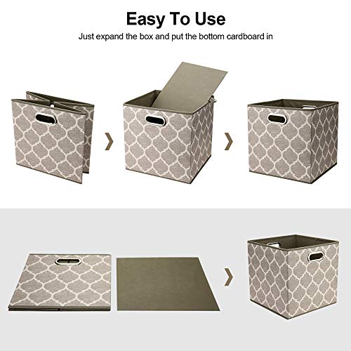 HSDT Storage Cubes Bins Fabric 13x13 Inch Brown Storage Boxes Foldable Storage Baskets Printed Cloth Collasible Storage Inserts Cube for Organizing,QY-SC01-6