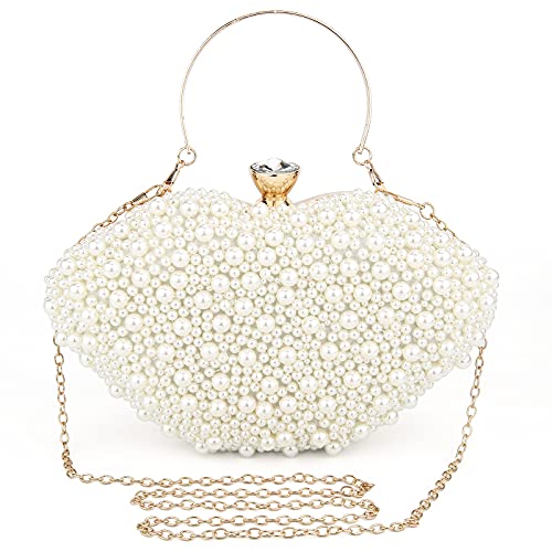 UBORSE Clutch Bag Ceremony Pearl Evening Bag Elegant Women Shoulder Bag Small Bridal Purse for Wedding Cocktail Party