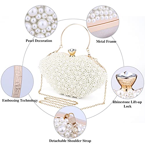 UBORSE Clutch Bag Ceremony Pearl Evening Bag Elegant Women Shoulder Bag Small Bridal Purse for Wedding Cocktail Party