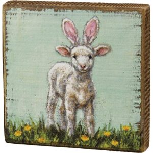 primitives by kathy lamb bunny ears home décor sign 5″ x 5″ x 1″
