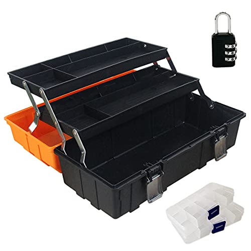 WEWLINE 17-Inch Tool Box Organizer 3-Layer Multiplication Plastic Storage Toolbox with Portable Handle Perfect for Home Office Car Trunk