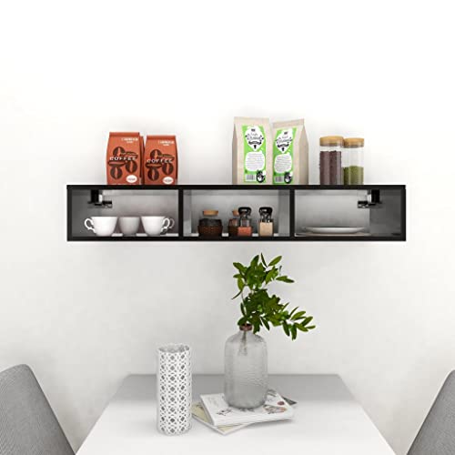 vidaXL Wall Shelf High Gloss Kitchen Wall-Mounted Floating Hanging TV Cabinet CD Shelf Bookcase Display Furniture Black Engineered Wood