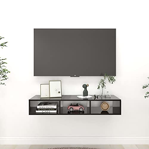 vidaXL Wall Shelf High Gloss Kitchen Wall-Mounted Floating Hanging TV Cabinet CD Shelf Bookcase Display Furniture Black Engineered Wood