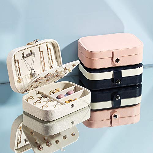 Yonzone Small Jewelry Box, Travel Jewelry Case Portable Jewelry Organizer Storage for Necklace Earring Rings, Double Layer PU Leather Mini Jewelry Holder Gift Box for Girls Women(White)