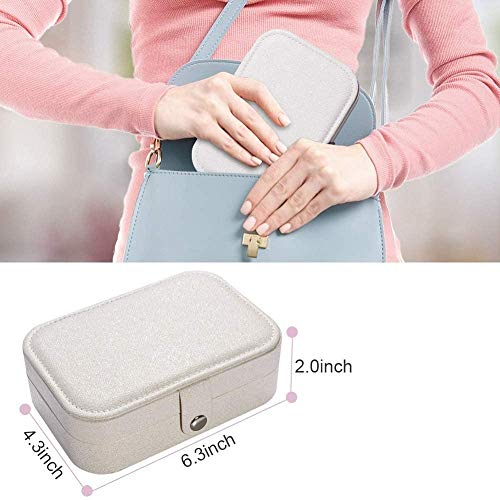 Yonzone Small Jewelry Box, Travel Jewelry Case Portable Jewelry Organizer Storage for Necklace Earring Rings, Double Layer PU Leather Mini Jewelry Holder Gift Box for Girls Women(White)