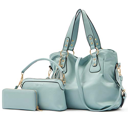 Purse and Wallet set for Women Large Hobo Bags Female Fashion Tote Shoulder Bags Crossbody Wallets Satchel Purse Set 3pcs skyblue