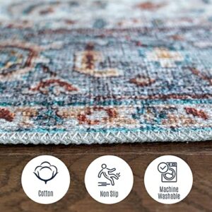 Softwoven Rugs, 9x12 Machine Washable Rug, 90% Cotton, Non-Slip, Family & Pet Friendly, Stain Resistant, Non-Shed, Traditional Vintage Area Rug for Living Room, Hallway - Silver and Bronze