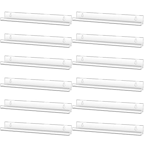 Jetec Acrylic Floating Display Shelves Clear Wall Bookshelf for Kids Acrylic Wall Display Shelves Book Shelf for Room Picture Display Storage,15 x 1.7 x 2 Inches(Transparent,12 Pcs)