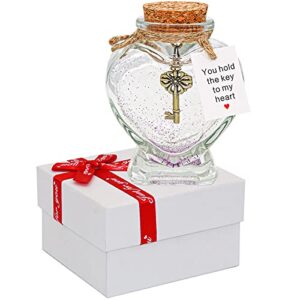 you hold the key to my heart – decorative bottle gift for girlfriend or boyfriend valentine’s day/christmas – key in a bottle gifts for wife or husband (heart shaped glass bottle)