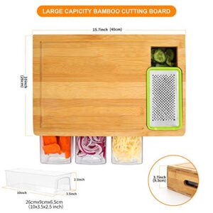 BRITOR Bamboo Cutting Board with Drawers, Large Chopping Board with Juice Grooves, Easy-Grip Handles & Food Sliding Opening, Carving Board with Trays for Food Storage, Transport and Cleanup