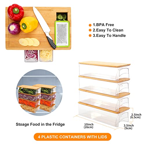 BRITOR Bamboo Cutting Board with Drawers, Large Chopping Board with Juice Grooves, Easy-Grip Handles & Food Sliding Opening, Carving Board with Trays for Food Storage, Transport and Cleanup