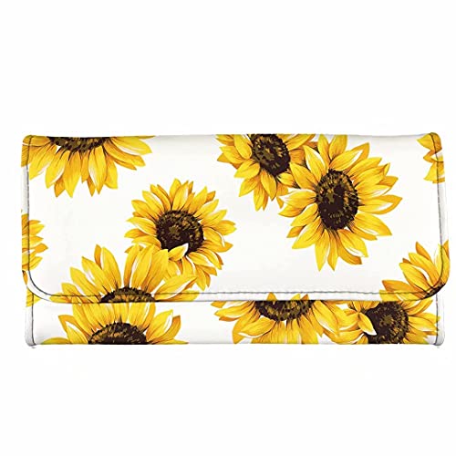 Youngerbaby Sunflower White Tri-Fold Portable for Women Ladies Shopping Traveling Purse Clutch Money Organizer Cards Holder