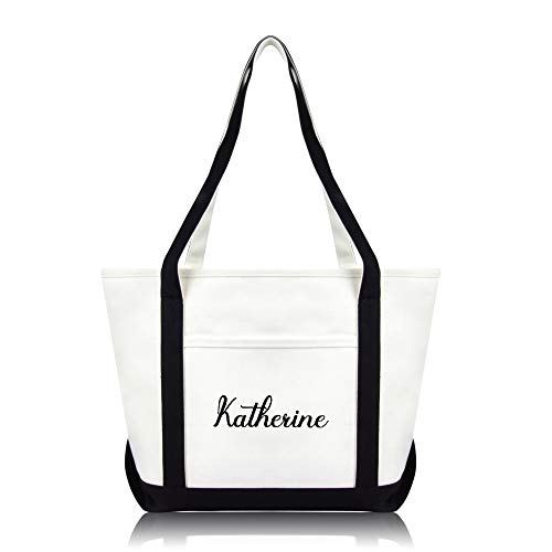 DALIX Black Monogram Tote Bag Personalized Name (1 to 9 Letters)