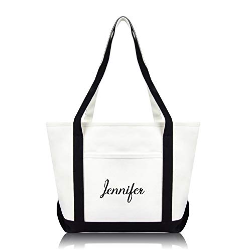 DALIX Black Monogram Tote Bag Personalized Name (1 to 9 Letters)