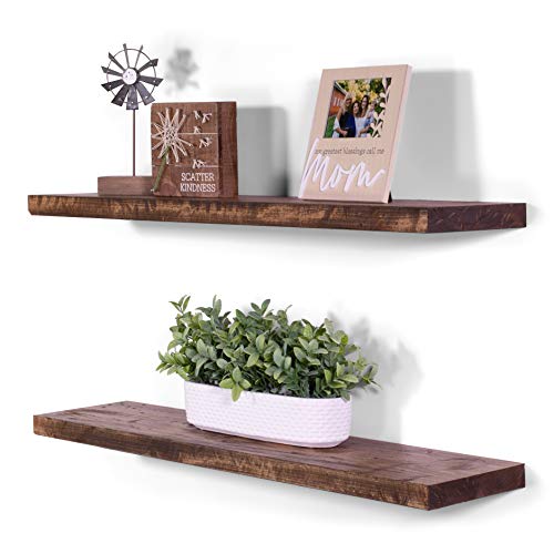 DAKODA LOVE Floating Shelves | Rugged Distressed | Solid Hardwood | Premium Craftsman Quality | Easy Hidden Bracket Wall Mount | Set of 2 (Buckskin, 36" L x 8" D)