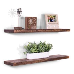 DAKODA LOVE Floating Shelves | Rugged Distressed | Solid Hardwood | Premium Craftsman Quality | Easy Hidden Bracket Wall Mount | Set of 2 (Buckskin, 36" L x 8" D)