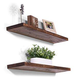 DAKODA LOVE Floating Shelves | Rugged Distressed | Solid Hardwood | Premium Craftsman Quality | Easy Hidden Bracket Wall Mount | Set of 2 (Buckskin, 36" L x 8" D)