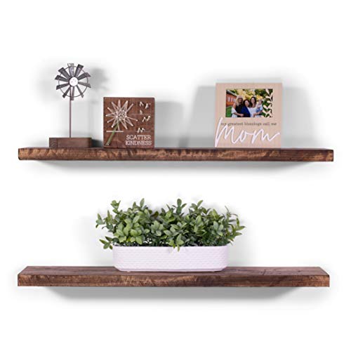 DAKODA LOVE Floating Shelves | Rugged Distressed | Solid Hardwood | Premium Craftsman Quality | Easy Hidden Bracket Wall Mount | Set of 2 (Buckskin, 36" L x 8" D)