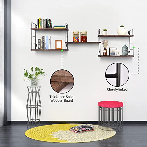 houthvige Premium Floating Shelves with Sturdy Metal Frame Durable and Modern Room Decor Easy to Install Wall Mounted Shelves for Multiple Storing Purposes Perfect for Home and Office (Dark Brown)