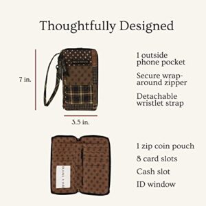 Bella Taylor Ironstone Modern Wristlet Quilted Cotton Country Patchwork Cell Phone Wallet; Chestnut, Khaki and Black