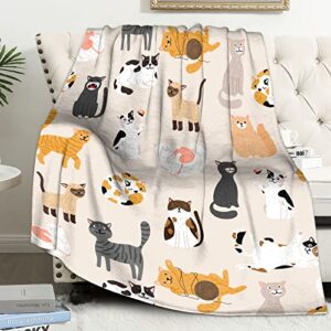 yraqlvu cat throw blanket – cat gifts for cat lovers soft flannel bed blanket cozy 50×60 inch winter cute animal blanket for couch (beige cat)