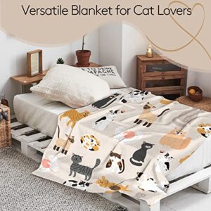 YRAQLVU Cat Throw Blanket - Cat Gifts for Cat Lovers Soft Flannel Bed Blanket Cozy 50x60 inch Winter Cute Animal Blanket for Couch (Beige Cat)