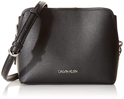 Calvin Klein Hailey Micro Pebble Triple Compartment Chain Crossbody, Black/Silver