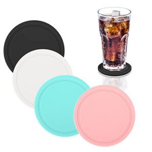 tophome colorful silicone coasters for drinks absorbent, set of 4 drink coasters non-slip cup coasters tabletop protection for any table type, dishwasher safe, 3.5 inch (black, pink, grey, blue)