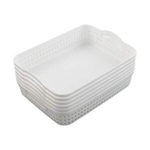 nesmilers plastic storage tray baskets, 6-pack white basket trays