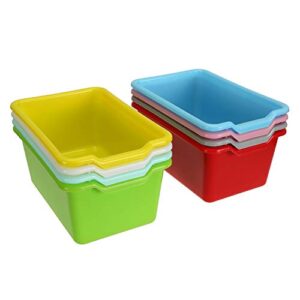 wuweot 8 pack scoop-front storage bins, easy-to-grip design multipurpose stackable plastic storage cubbies for classroom, nursery, playrooms and home organization