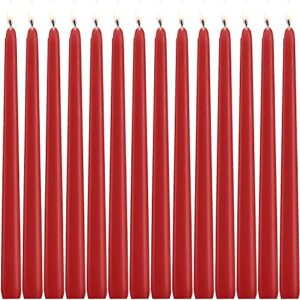 jheng dripless taper candles 10″, unscented dinner candle set of 14 for home décor, wedding receptions,celebrations,baby showers & more (red)