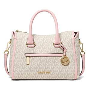 michael kors carine leather medium satchel, vanilla/soft pink