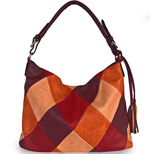 XingChen Hobo Bags for Women Patchwork Color Faux Leather Purses and Handbags Hobo Purse with Tassel Wine