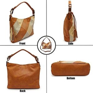 XingChen Hobo Bags for Women Patchwork Color Faux Leather Purses and Handbags Hobo Purse with Tassel Wine