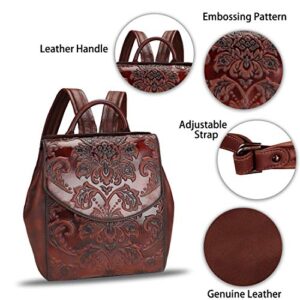 LRTO Genuine Leather Backpack Purse Vintage Casual Daypack College Bag Handmade Cowhide Western Rucksack (Coffee) Medium