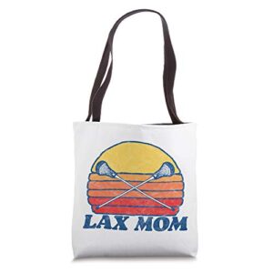 lax mom vintage x crossed lacrosse sticks 80s sunset retro tote bag