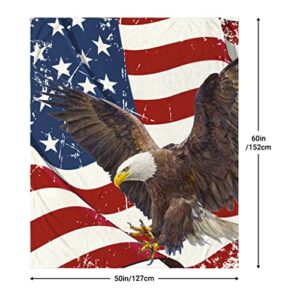 YRAQLVU US Flag Eagle Throw Blanket for Couch Patriotic American National Flag Flannel Fleece Blanket for Unisex Adult Kid, Great Gift for Veteran Friend or Family, 50x60 Inches, USA Flag, Vertical