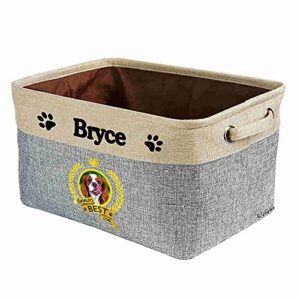 custom name collapsible dog toy storage basket bin world’s best dog cavalier king charles spaniel pup foldable pet toy box closet shelf baskets organizer for bedroom home dog cat with handles gray
