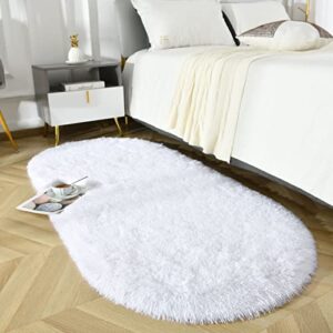 terrug super soft oval rugs for kid’s room, cute fluffy plush rugs 2.6×5.3 feet for girls bedroom dorm, non-slip modern shaggy carpet for living room, home decor white for bedroom white