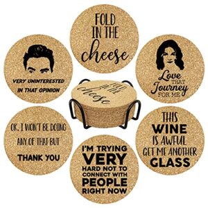 homythe funny drink coasters, 6 pcs coffee coasters with metal holder, fold in the cheese bar coasters – cute birthday christmas housewarming gifts