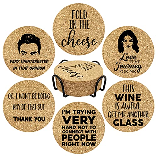 Homythe Funny Drink Coasters, 6 Pcs Coffee Coasters with Metal Holder, Fold in The Cheese Bar Coasters - Cute Birthday Christmas Housewarming Gifts