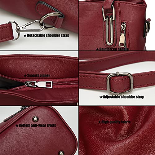 XingChen Women’s Leather Shoulder Handbags Crossbody Bags Hobo Totes Top-Handle Bag Satchel and Purse for Ladies（Wine）