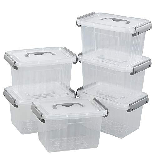 Pekky 3.5 Quart Clear Plastic Bins, Plastic Small Handle Storage Box, 6 Packs(Gray)