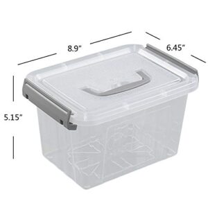 Pekky 3.5 Quart Clear Plastic Bins, Plastic Small Handle Storage Box, 6 Packs(Gray)