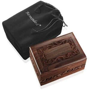 reminded rosewood hand-carved urn box cremation memorial with velvet bag – small