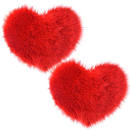 Marrywindix 2 Pieces Red Heart Shaped Fluffy Faux Sheepskin Area Rug Plush Carpet Fur Room Mat for Home Sofa Floor Decor (12 x 16 Inch)