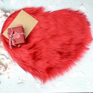 Marrywindix 2 Pieces Red Heart Shaped Fluffy Faux Sheepskin Area Rug Plush Carpet Fur Room Mat for Home Sofa Floor Decor (12 x 16 Inch)